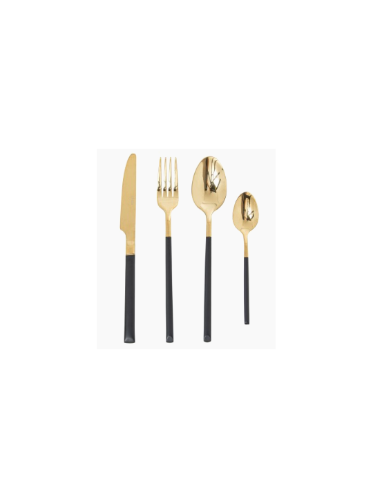 Set 24 Cubiertos Acero Inoxidable Negro Dorado Apto para Lavavajillas
