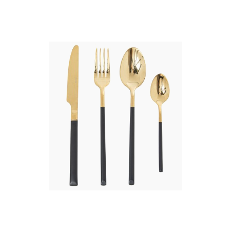 Set 24 Cubiertos Acero Inoxidable Negro Dorado Apto para Lavavajillas