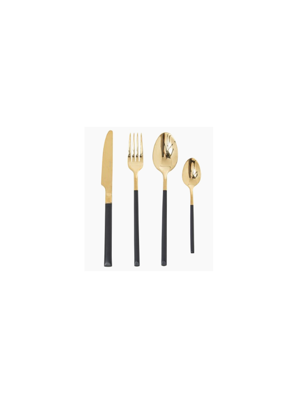Set 24 Cubiertos Acero Inoxidable Negro Dorado Apto para Lavavajillas