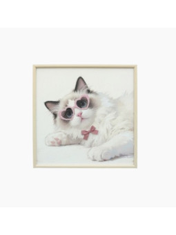 Cuadro marco madera 60x60x3,5cm Gato Gafas
