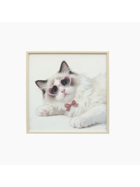 Cuadro marco madera 60x60x3,5cm Gato Gafas