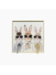 Cuadro marco madera 60x60x3,5cm Conejos  Gafas