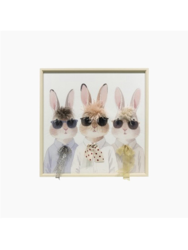 Cuadro marco madera 60x60x3,5cm Conejos  Gafas