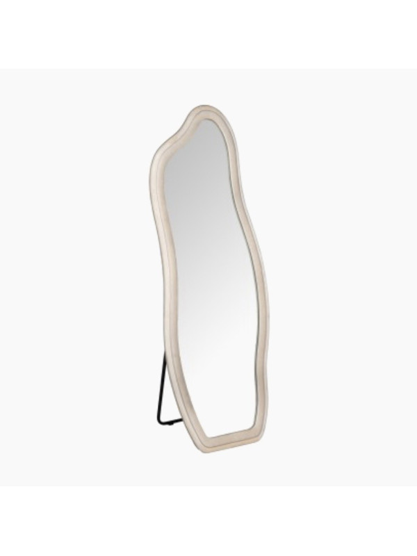 Espejo pared madera forrado terciopelo beige 160x60