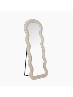 Espejo Pared Madera Forrado Terciopelo Beige 160x60 cm