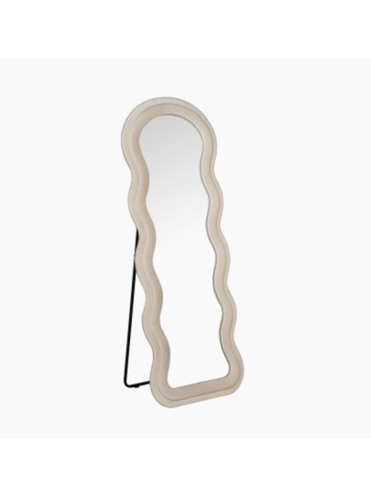 Espejo Pared Madera Forrado Terciopelo Beige 160x60 cm