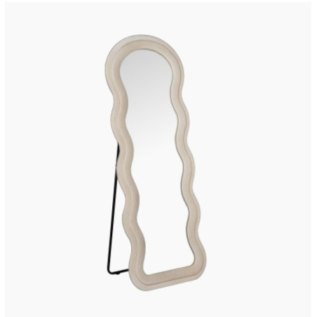 Espejo Pared Madera Forrado Terciopelo Beige 160x60 cm