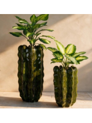 Macetero Cactus 90cm Cerámica Verde Oscuro Brillo 90x35cm