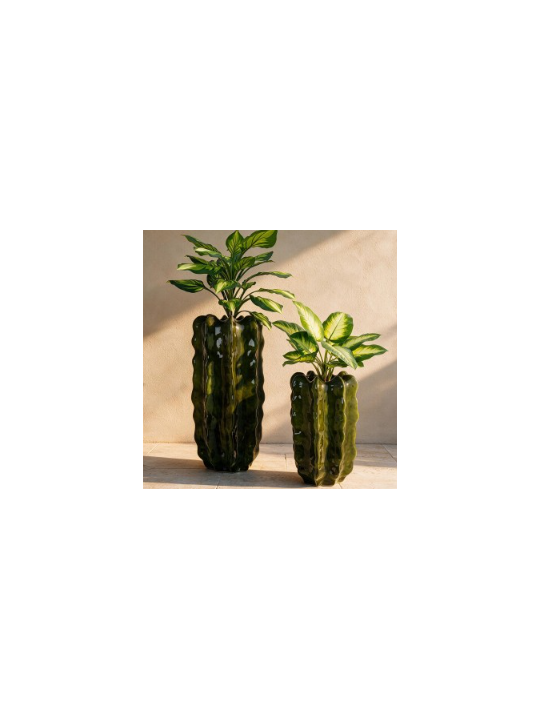 Macetero Cactus 90cm Cerámica Verde Oscuro Brillo 90x35cm