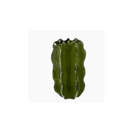 Jarrón Cactus Cerámica Verde Oscuro Brillo 40x23cm