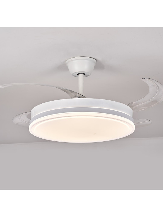 Ventilador Techo C/luz Volturno Blanco 4 Aspas Retráctiles