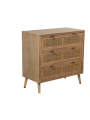 Cómoda Madera C/3 Cajones Ratán Natural, Pino+dm 80x40x80cm, Alt. Patas:16cm