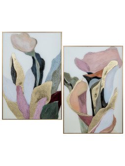 Cuadro Madera C/marco Plantasrosa/ Dorado Stdo.