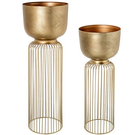Set 2 Maceteros Metal Dorado Base de Vidrio