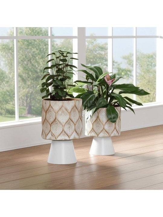 Set 2 Maceteros Metal Dorado/blanco