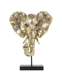 Figura Resina Cabeza Elefantedorada C/soporte