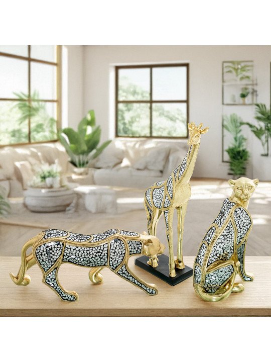 Figura Guepardo Resina Dorada