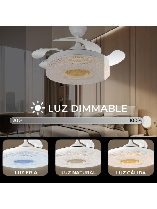 Ventilador Techo C/luz 4 Aspas Retráctiles Blanco Ethereal