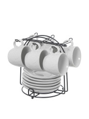 Set 6 Tazas Café C/plato Cerámica Blanca C/soporte Metal Neg