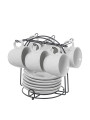 Set 6 Tazas Café C/plato Cerámica Blanca C/soporte Metal Neg