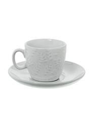 Set 6 Tazas Café C/plato Cerámica Blanca C/soporte Metal Neg