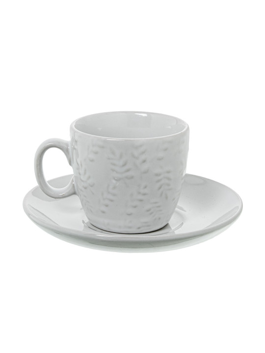 Set 6 Tazas Café C/plato Cerámica Blanca C/soporte Metal Neg