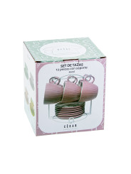 Set 6 Tazas Café C/plato Cerámica Blanca C/soporte Metal Neg