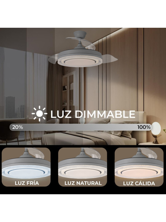 Ventilador Techo C/luz 3 Aspas Retráctiles Gris Whisper