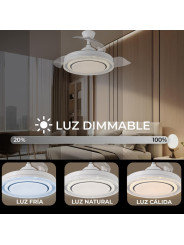Ventilador Techo C/luz 3 Aspas Retráctiles Blanco Whisper