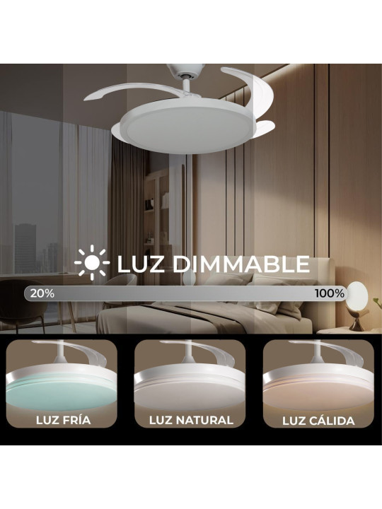Ventilador Techo C/luz 3 Aspas Retráctiles Blanco Harmony