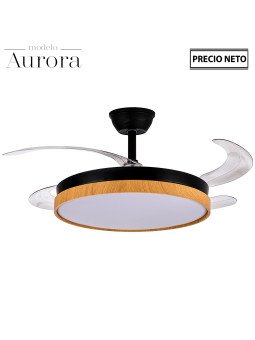 Ventilador Techo C/luz 4 Aspas Retráct. Negro/madera Aurora