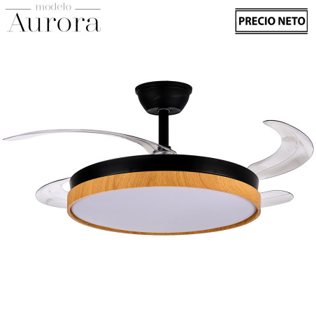 Ventilador Techo C/luz 4 Aspas Retráct. Negro/madera Aurora