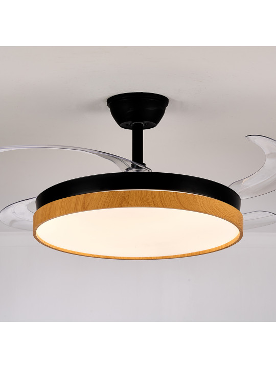 Ventilador Techo C/luz 4 Aspas Retráct. Negro/madera Aurora