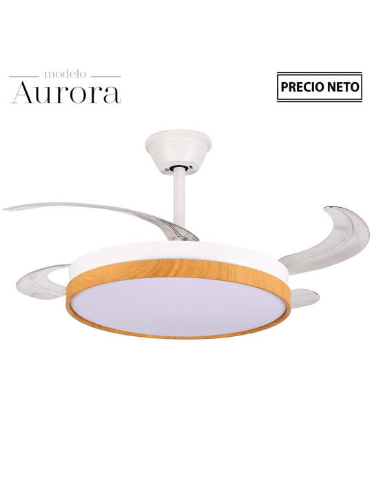 Ventilador Techo C/luz 4 Aspas Retráct.blanco/madera Aurora