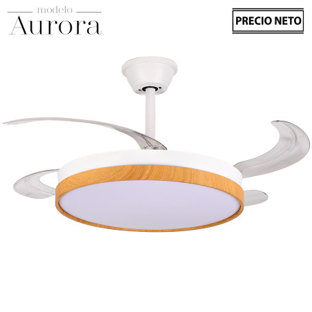 Ventilador Techo C/luz 4 Aspas Retráct.blanco/madera Aurora