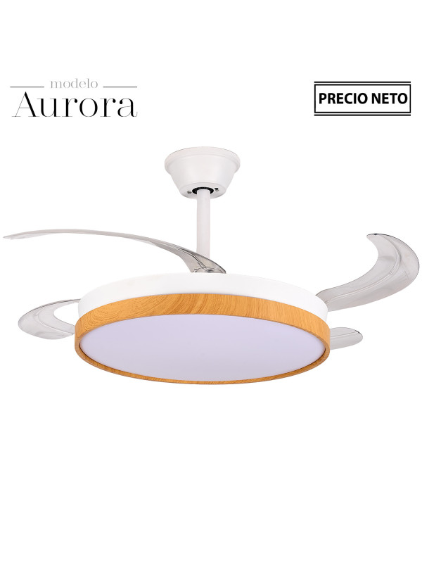 Ventilador Techo C/luz 4 Aspas Retráct.blanco/madera Aurora