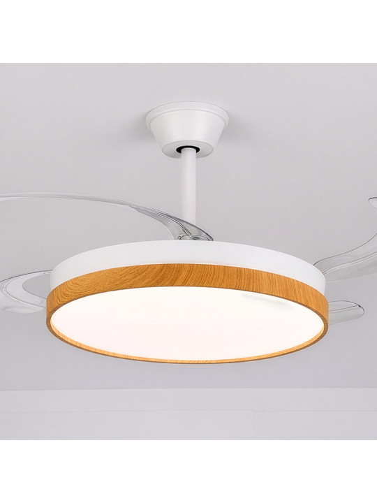 Ventilador Techo C/luz 4 Aspas Retráct.blanco/madera Aurora