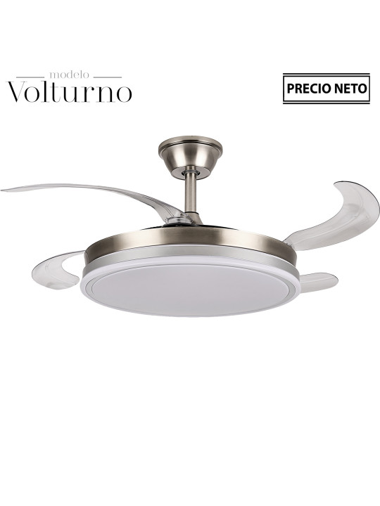 Ventilador Techo C/luz 4 Aspas Retráctiles Plateado Volturn